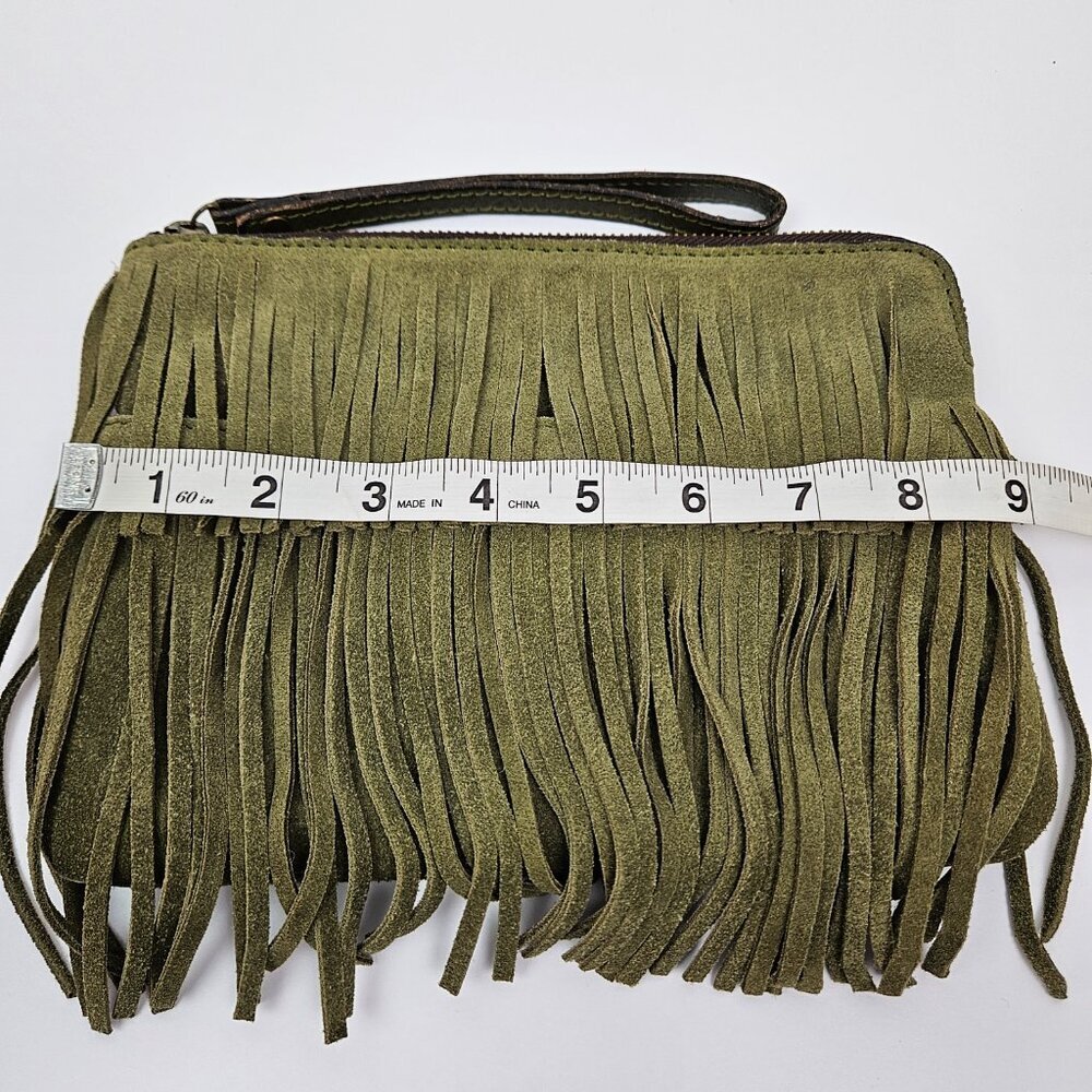 Patricia Nash Cassini Olive Green Suede Leather Fringe Wristlet Clutch - Picture 3 of 8
